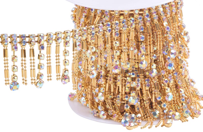 KAOYOO 1 Yard Tassel Crystal Rhinestone with Copper Beads Chain for Embellishments - Image 1